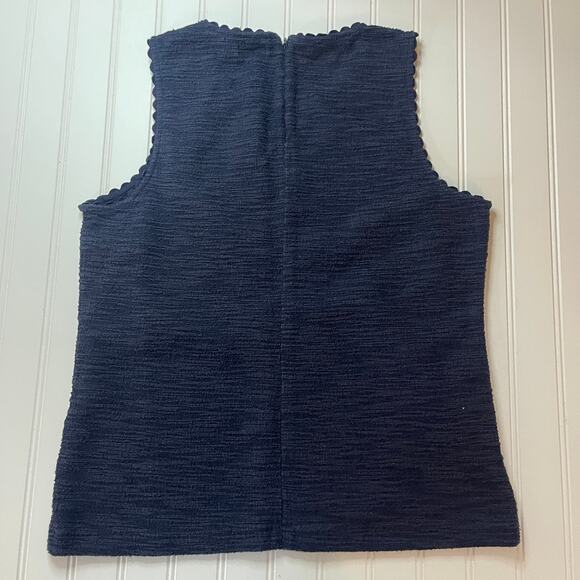 J Crew Navy Blue Textured Tank Top Scallop Trim Preppy Basics Size Womens Medium - Picture 7 of 8